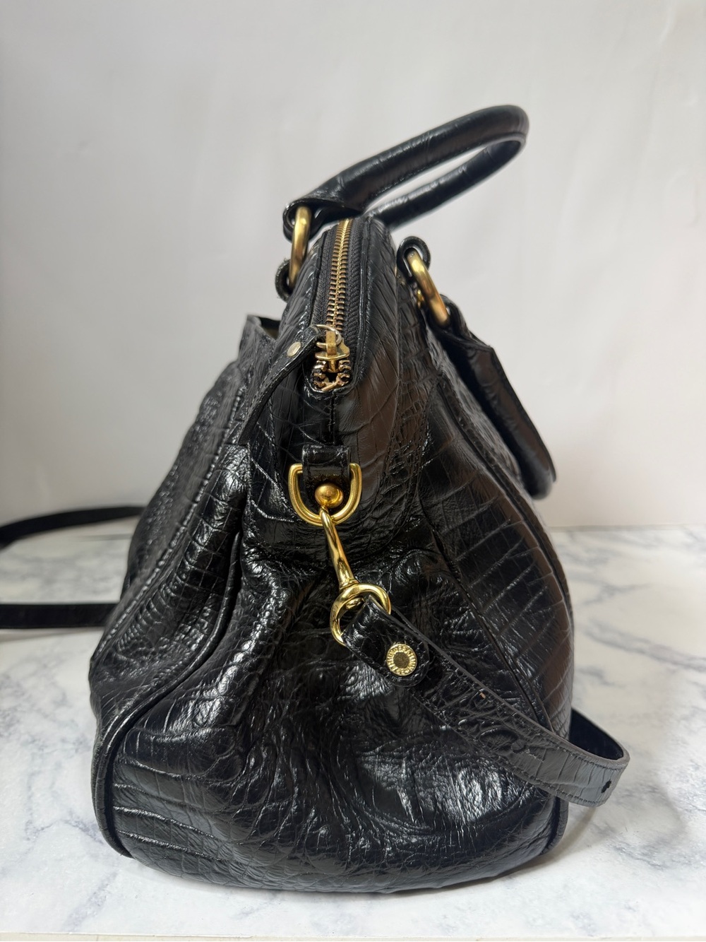 Brahmin Louise Rose Black Croc Embossed Leather Satchel crossbody bag purse - Picture 4 of 9